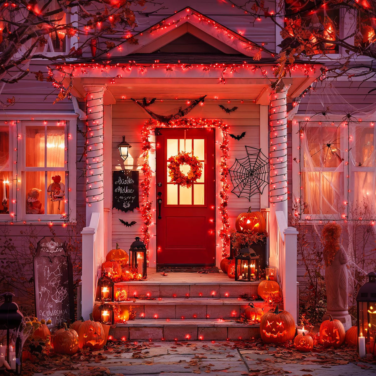 JMEXSUSS Total 200 LED Red Lights Halloween Outdoor, 2 Pack Solar Halloween Lights Outdoor