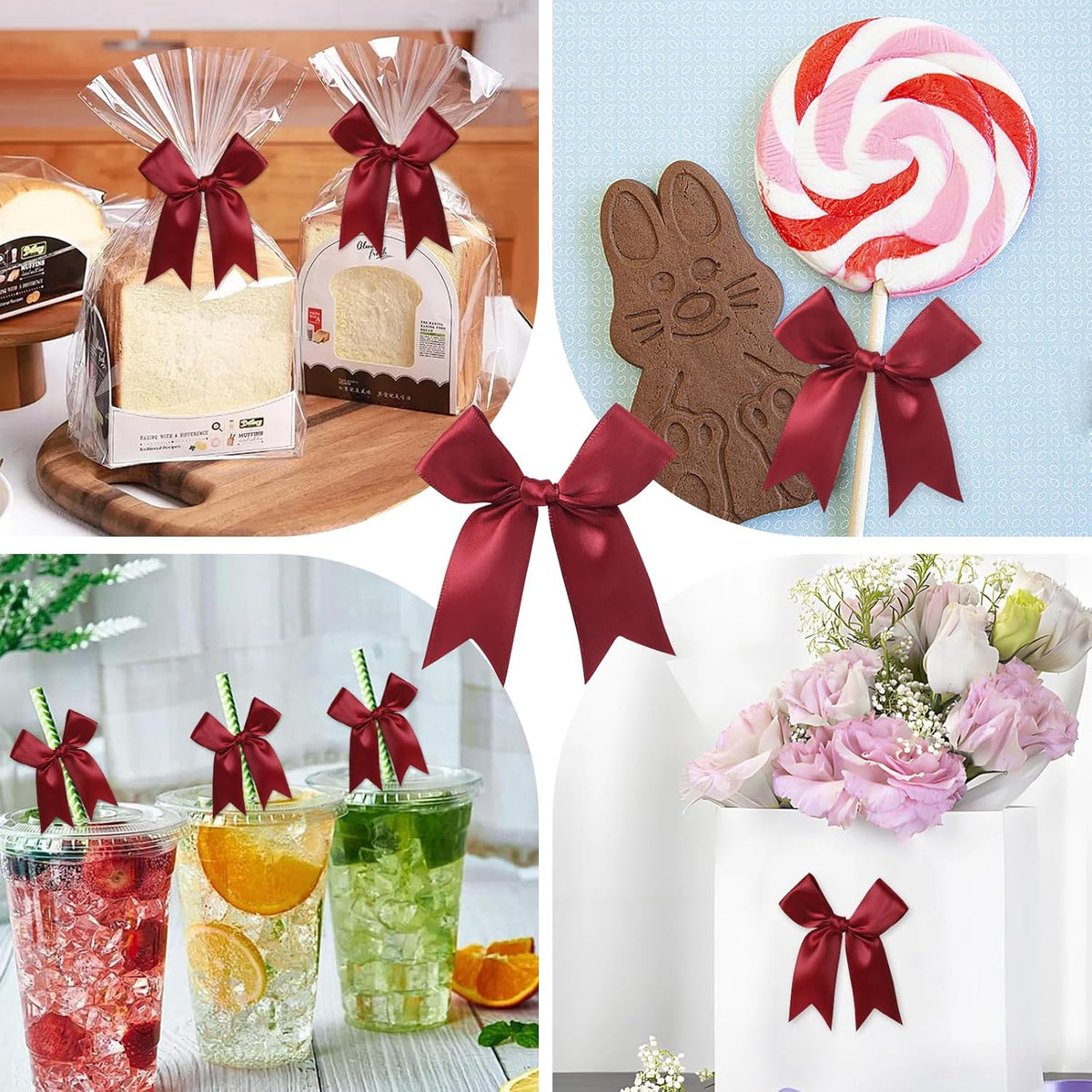 Feluwi Burgundy Gift Wrap Bows (50 Pcs) - 3.3 Inch Elegant Plastic-Free Bows for Christmas Gifts