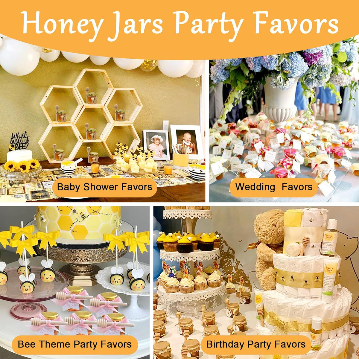 Aliggbent 48 Pack Mini Honey Jars Party Favors in Bulk, 1.5 oz Small Hexagon Glass Honey Jars with