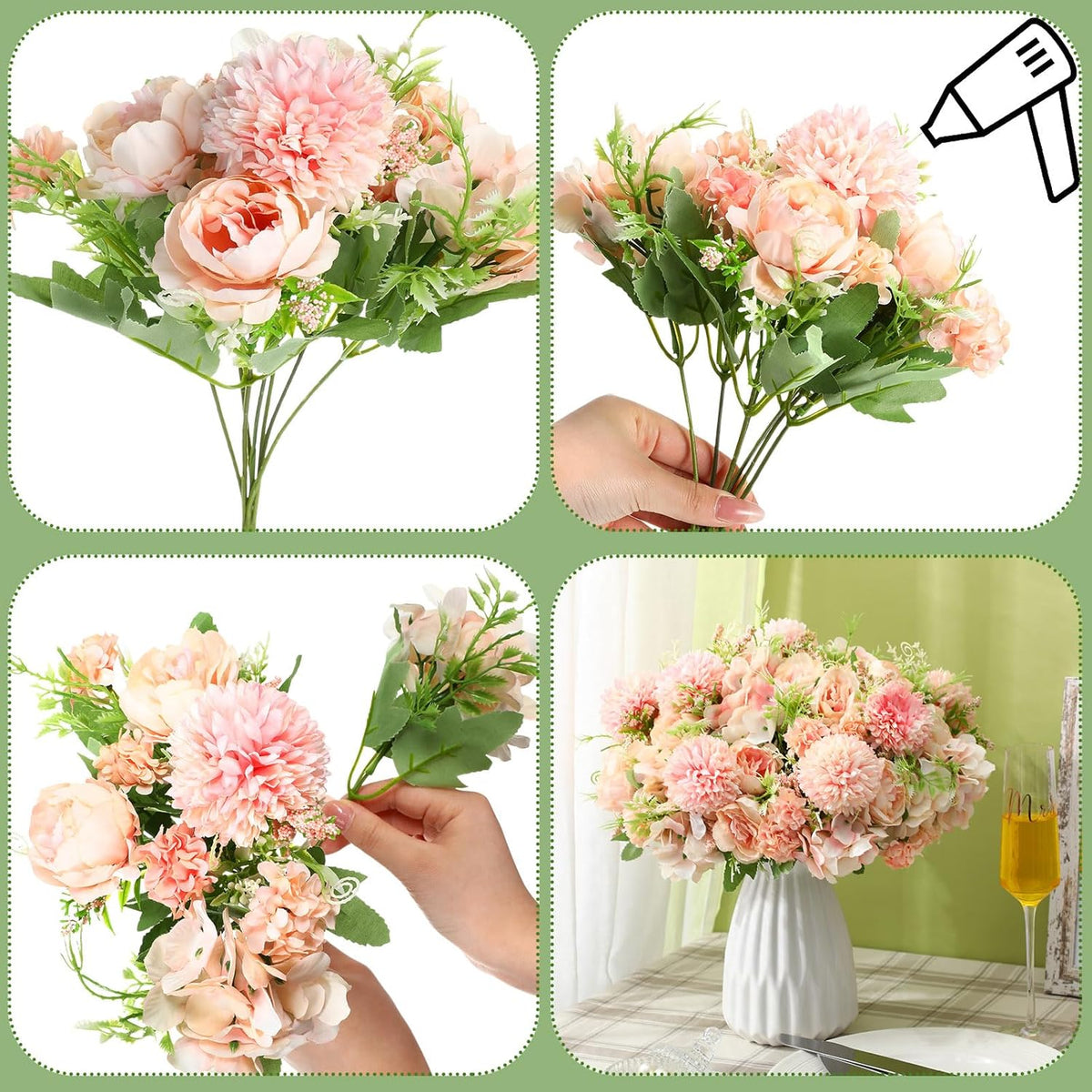 Tigeen Artificial Flowers Artificial Peonies Silk Flowers Faux Peony Fake Peony Silk Hydrangea