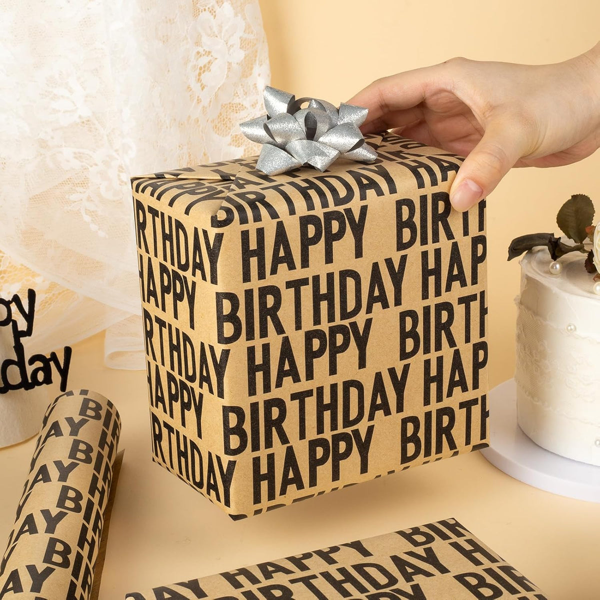 Yarcony Birthday Kraft Wrapping Paper Roll, Mens Gift Wrapping Paper - 17 Inch x 33 Feet - Vintage