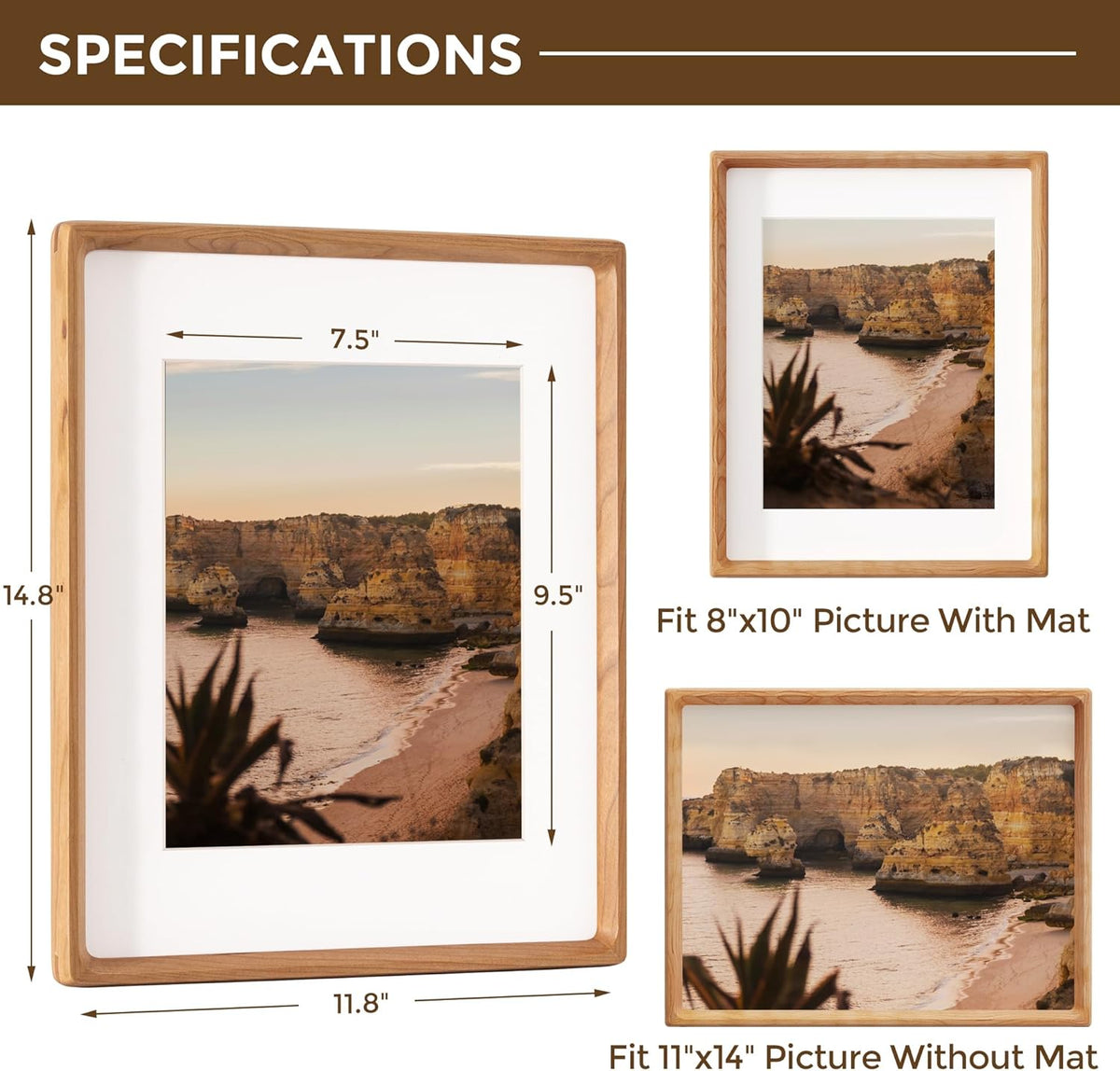 11x14 Picture Frame USA-Sourced Natural Cherry Wood Solid Original Wood Photo Frame Rounded Corner