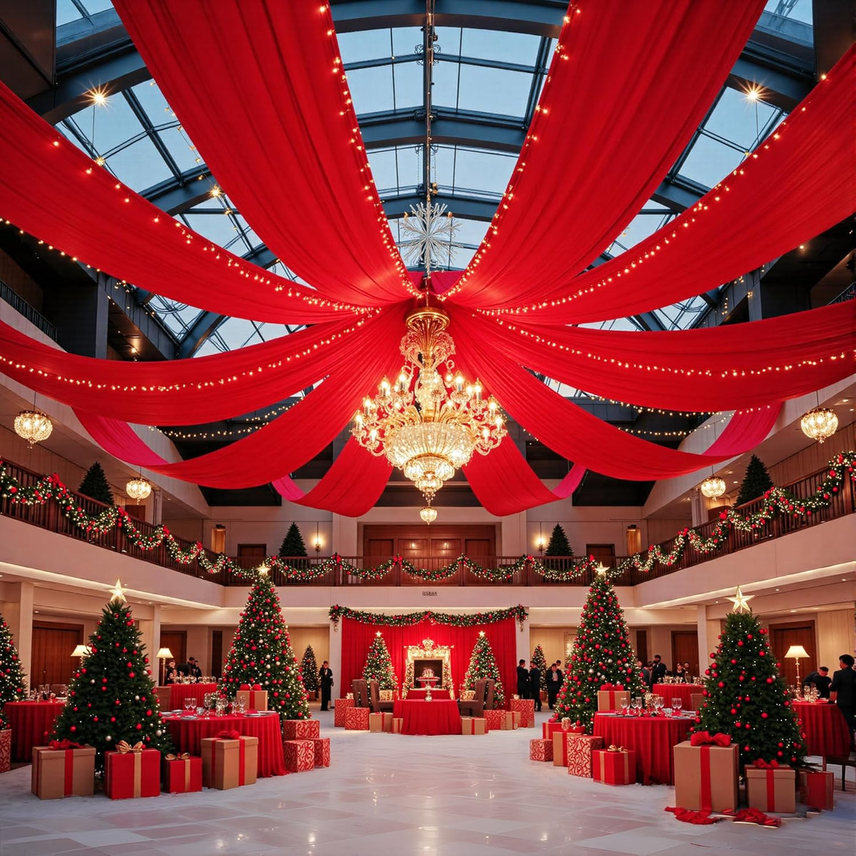 PartyVillage 2 Panels 5ftx30ft Red Ceiling Drapes for Wedding Parties – 30 FT Extra Long Thick