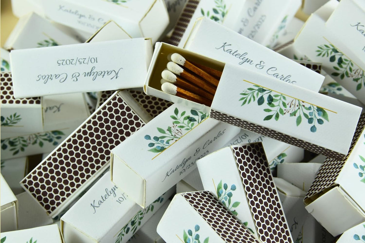 Custom Matchboxes - Set of 10 - Personalized - 2" Inch Long - Colorful Matchsticks - Weddings
