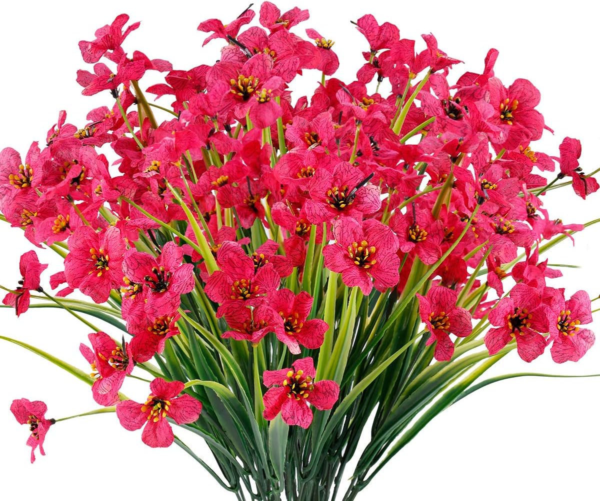12 Bundles Artificial Flowers Outdoor UV Resistant Fake Flowers No Fade Faux Plastic Plants Garden