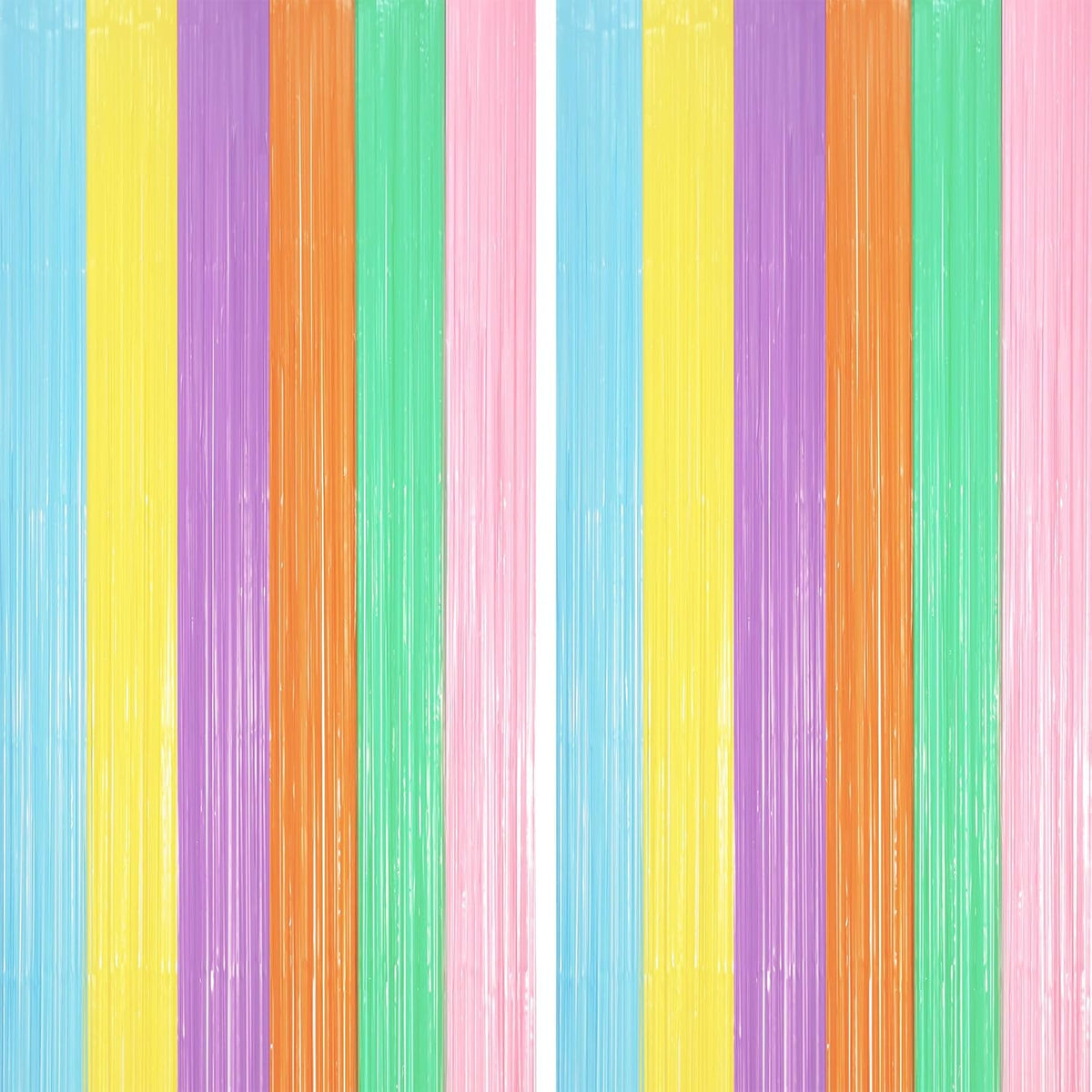 2 Pack Pastel Rainbow Foil Fringe Backdrop Curtains, Tinsel Streamers Party Decorations, Fringe
