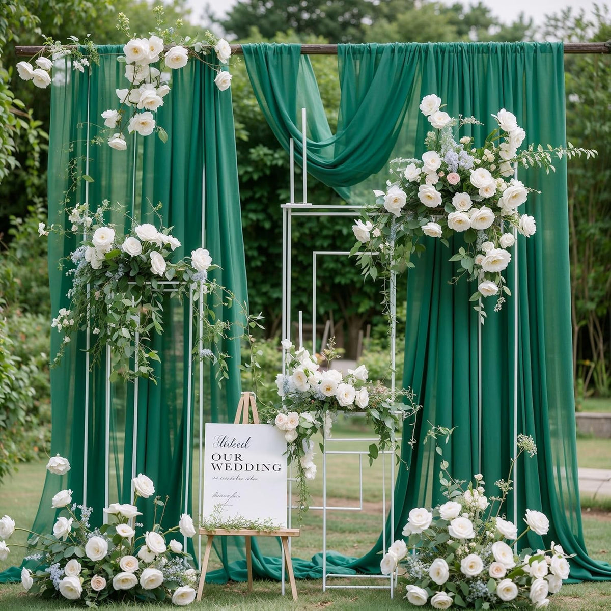 Wedding Arch Draping Fabric,1 Panel 18FT Emerald Green Sheer Chiffon Curtain Drapes 6 Yards for