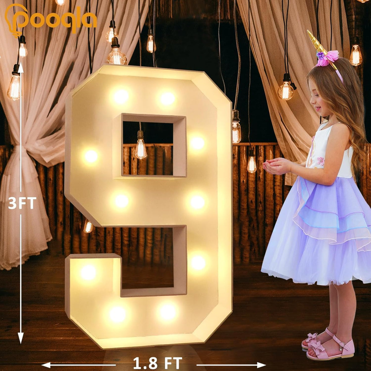 Pooqla 3FT Light Up Marquee Numbers, LED Large Lighted Marquee Numbers, Giant LED Light Up Mosaic