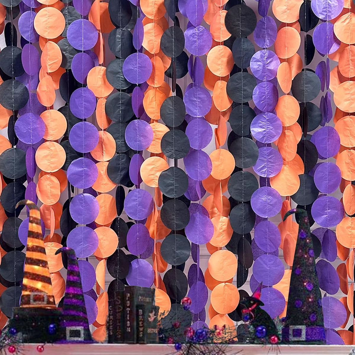 192 Ft Orange Purple Black Party Decorations Polka Dots Streamer Garland Backdrop for Halloween