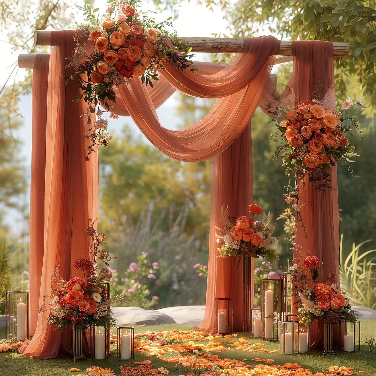 Terracotta Wedding Arch Draping Fabric 2 Panels 30'' x 20FT Terracotta Drapes Sheer Fabric Backdrop