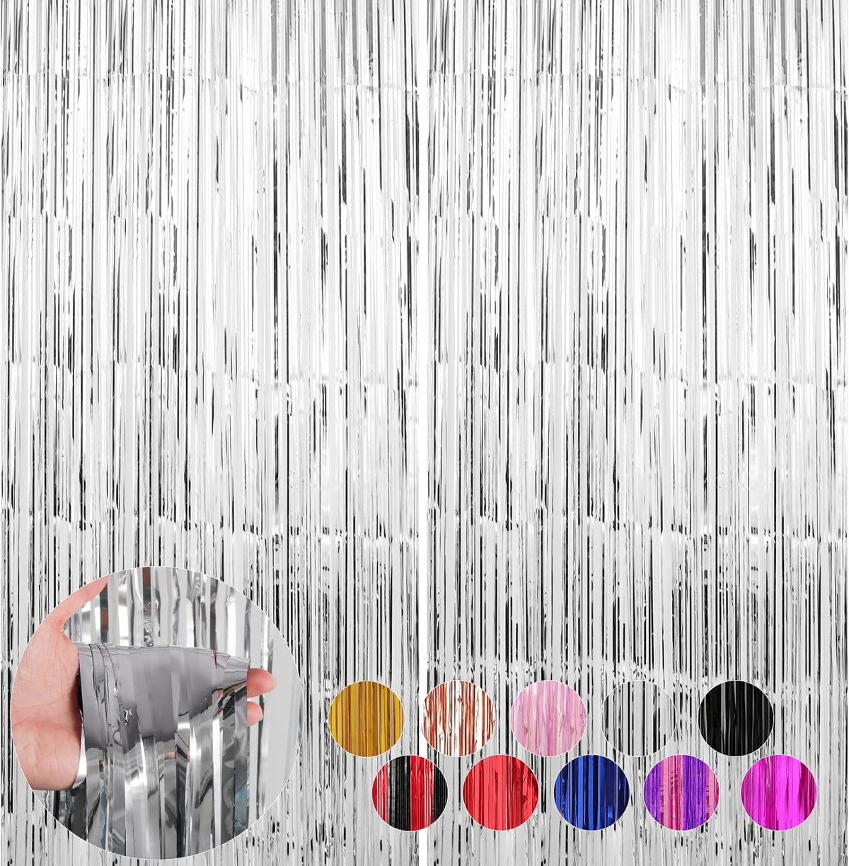 2 Pack Silver Foil Fringe Curtains Streamers Party Decorations 3.3 x 8.2 ft, Tinsel Curtain Fringe
