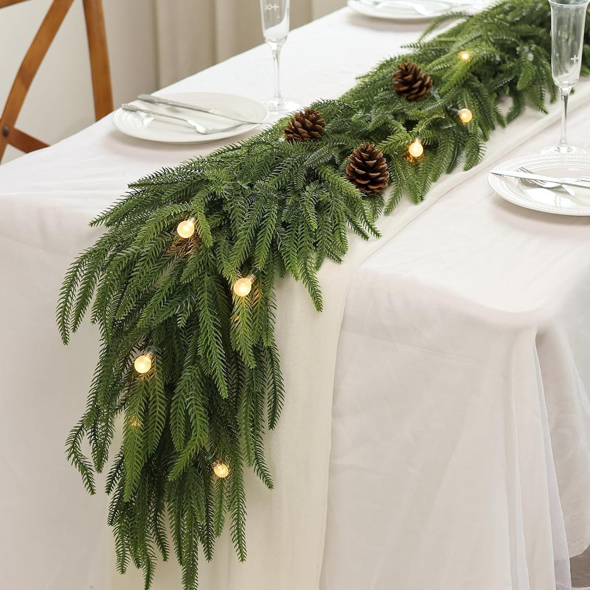 16FT Christmas Norfolk Pine Garland -1PCS, Artificial Pine Needles Garlands Faux Greenery Fake