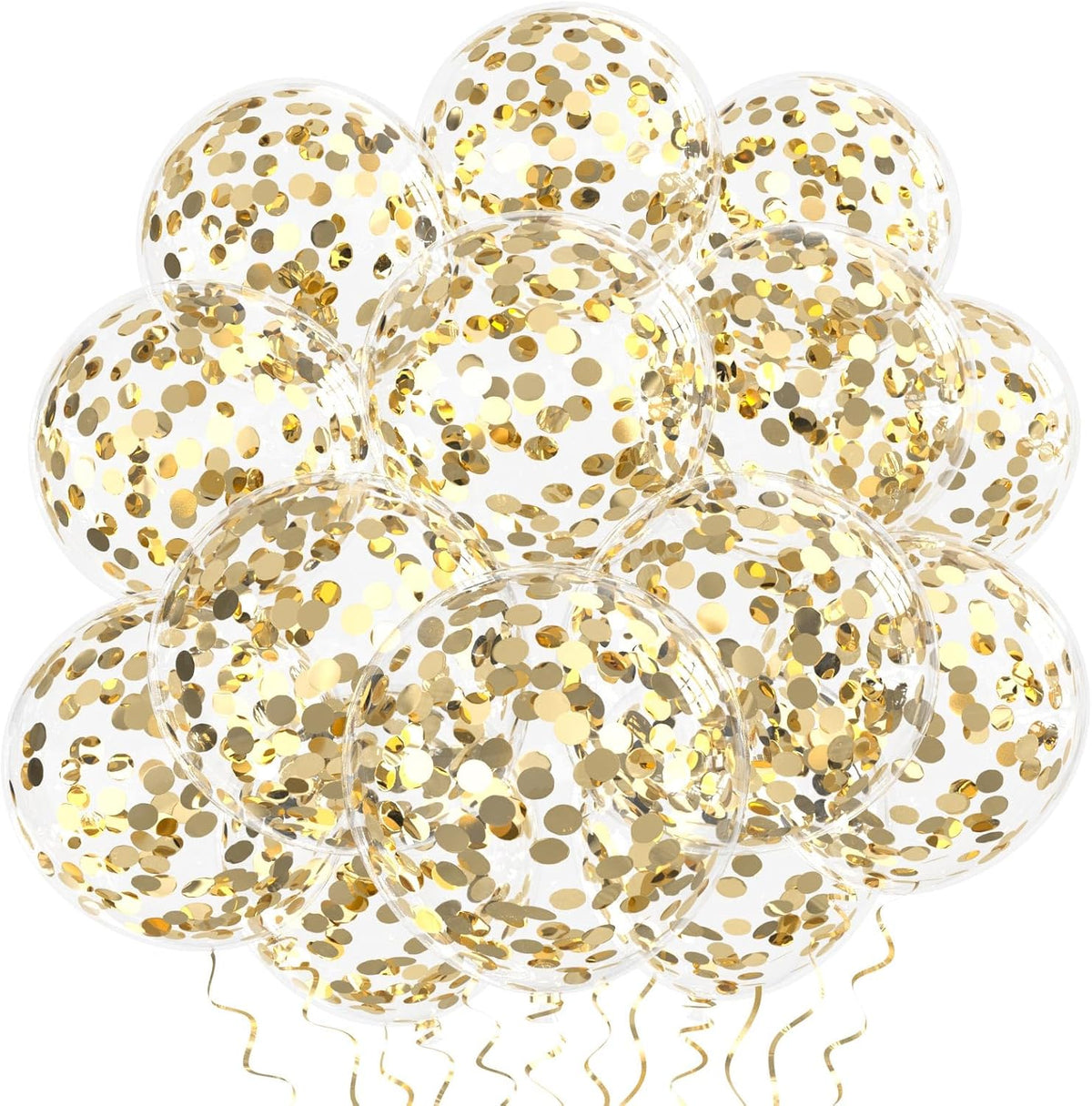 VHUWE Champagne Gold Confetti Balloons 25 Pcs, 12 Inch Thickened Clear Latex Balloon with Confetti