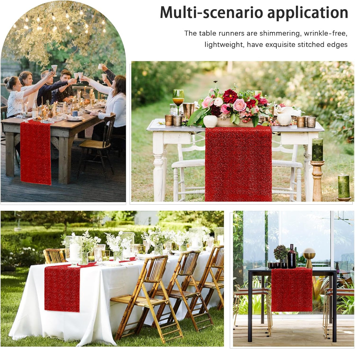 2 Packs 12 x 72 inches Sequin Table Runner, Red Glitter Table Runner for Birthday Party Supplies