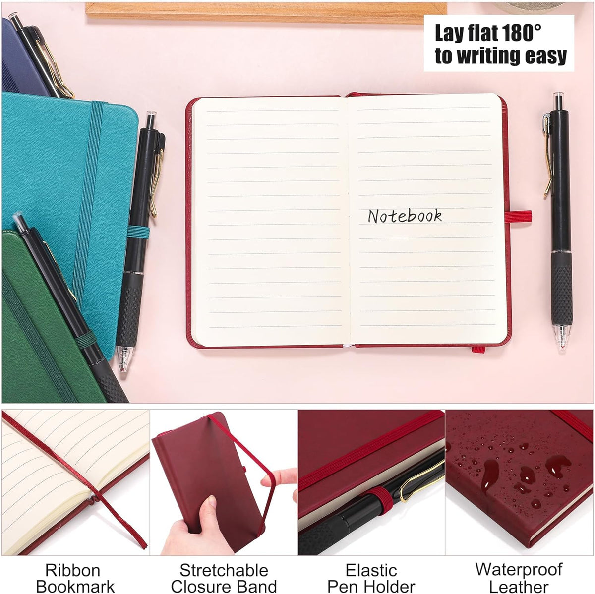 Aodaer 50 Sets Pocket Notebook Journal with Pens, 160 Pages, 3.5 x 5.5 Inch Mini Lined Journal
