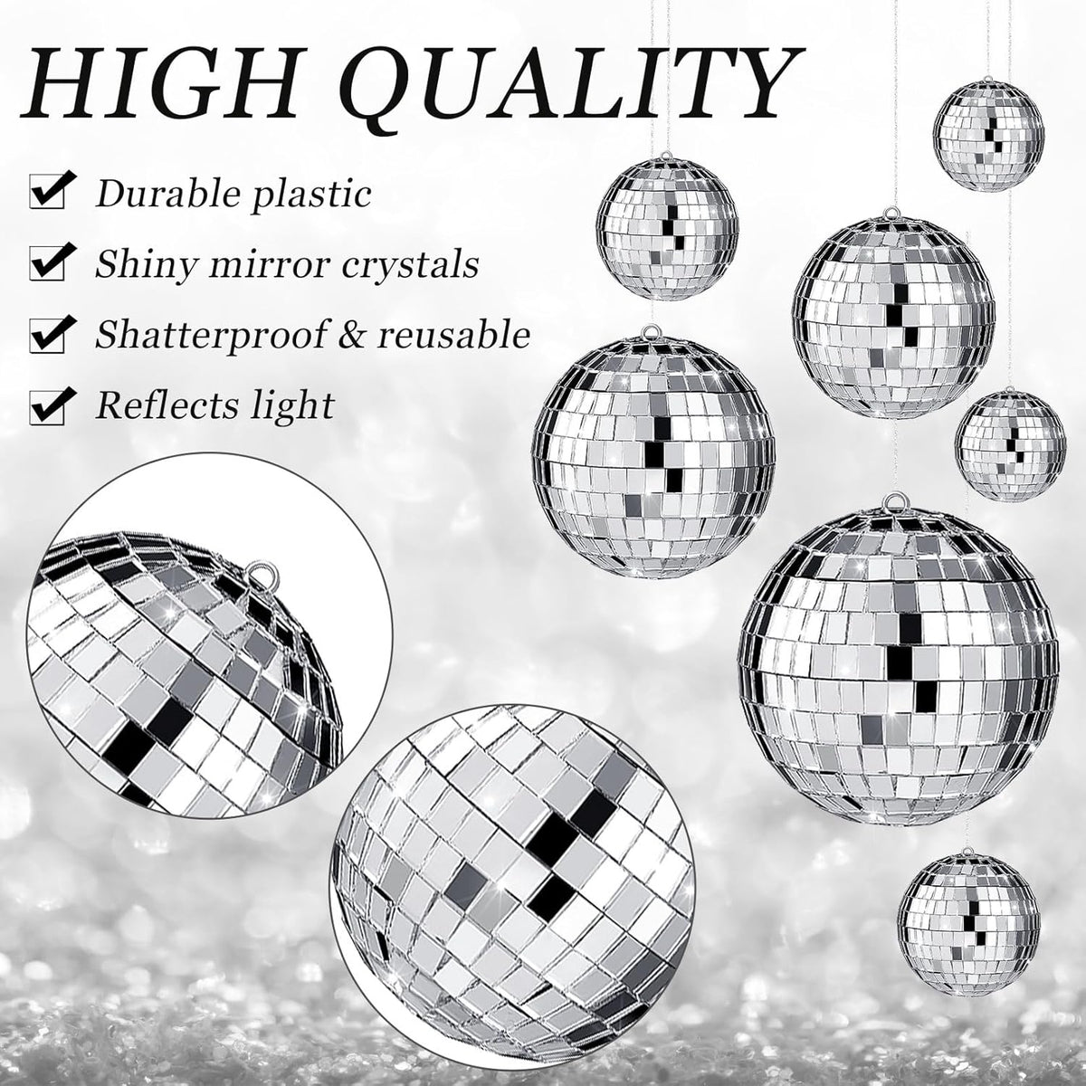 Funtery 100 Pcs Mirror Disco Balls Bulk Assorted Silver Hanging Disco Ball Decor for Home Wedding