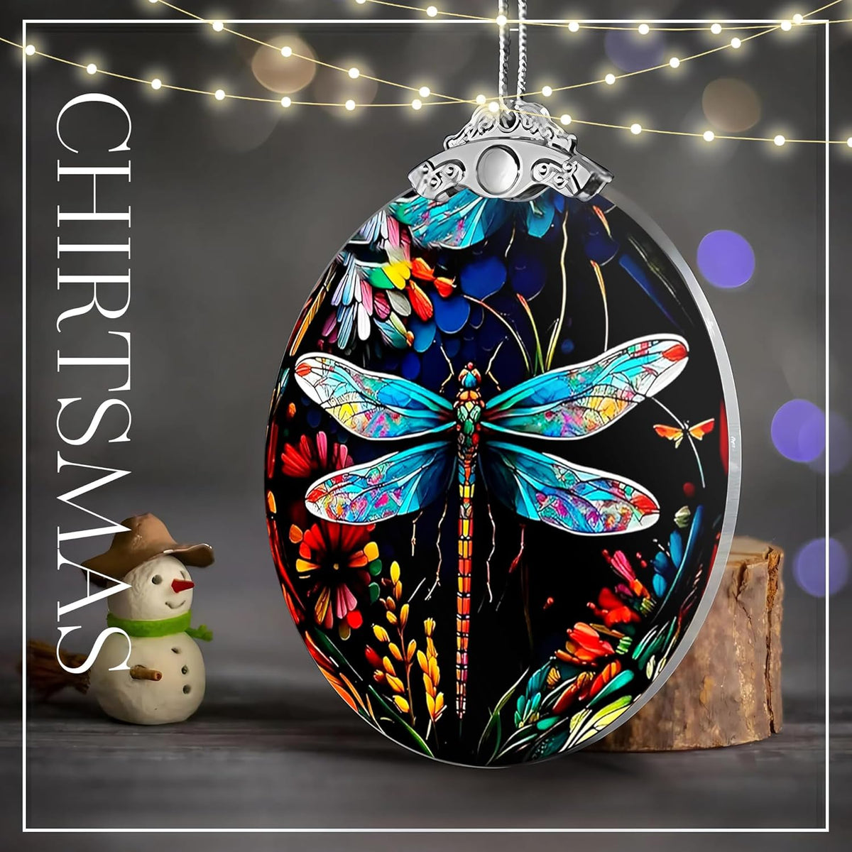 Stained Glass Effections, Christmas Tree 4 Inch Acrylic Ornament Art, White Elephant Gifts Car