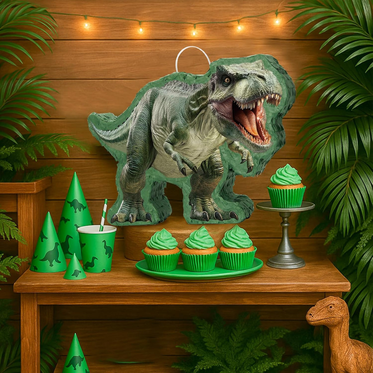 WERNNSAI Dinosaur Piñata - Jungle Dinosaur Piñata Bundle with Blindfold and Bat for Kids Boys