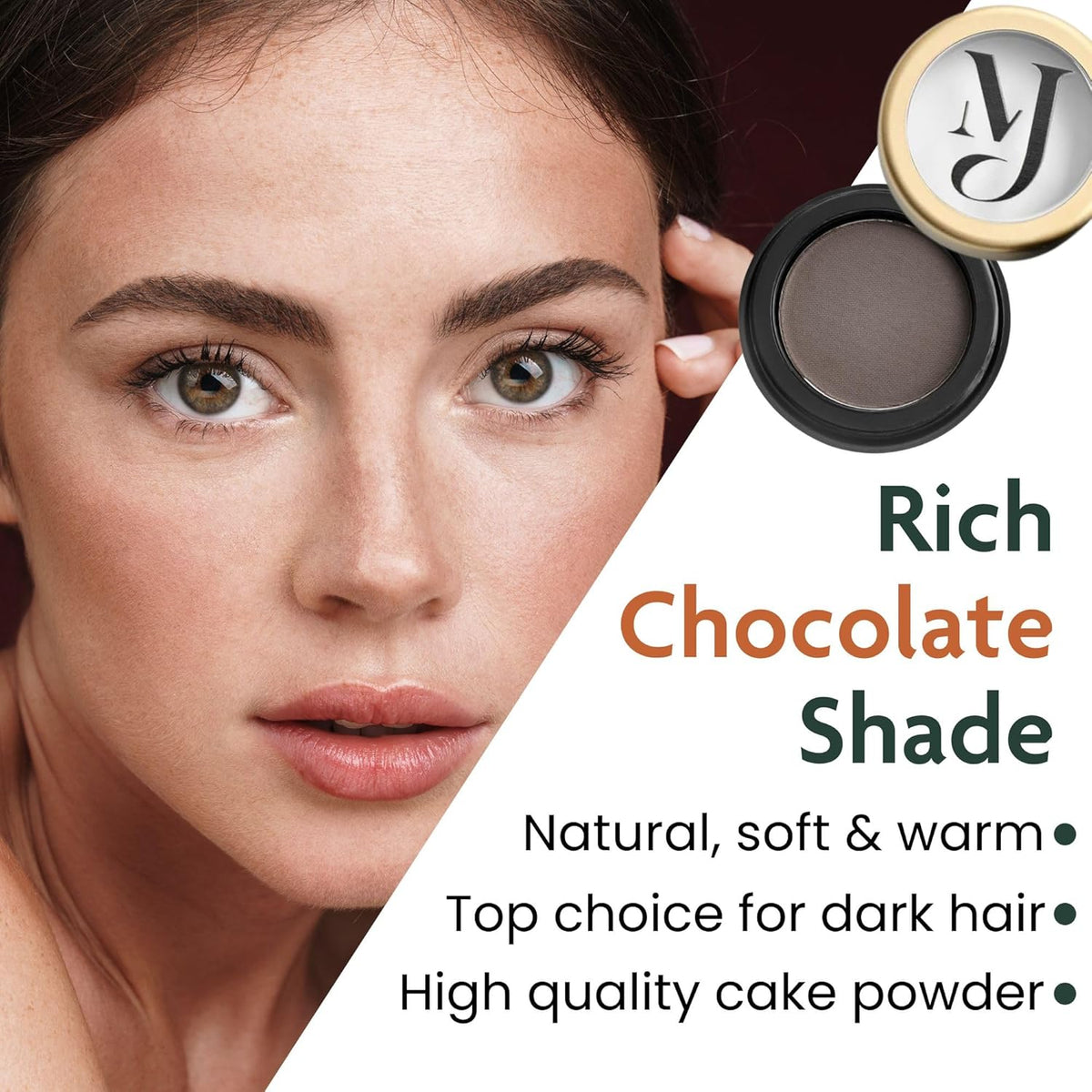 Marie-José Dark Brown Eyebrow Powder - Warm, Rich, Chocolate Brown Makeup Powder- Effortless