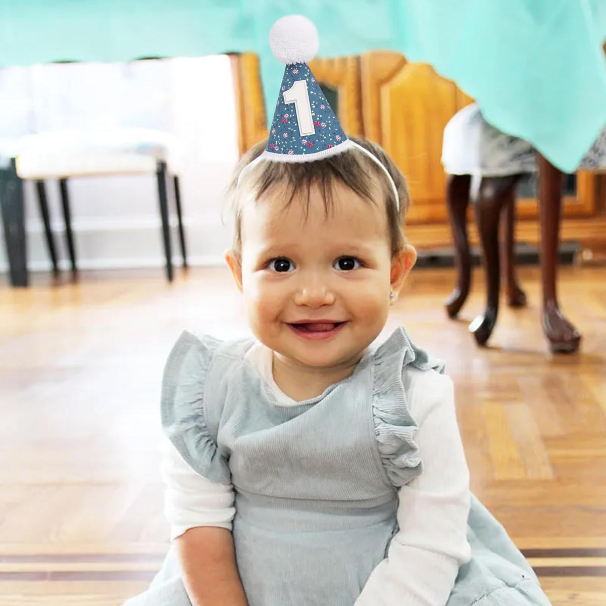 WAUAO Floral 1st Birthday Hat - Colorful Flower Cone Hat for Girls & Boys, First Birthday Crown