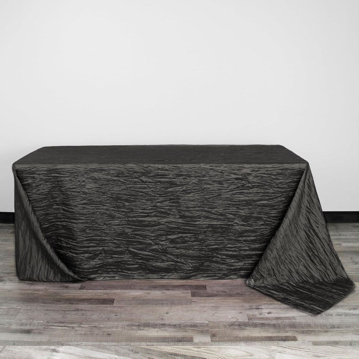 YOUR CHAIR COVERS - 90 x 156 inch Rectangular Crinkle Taffeta Tablecloth - Black, Rectangle Table