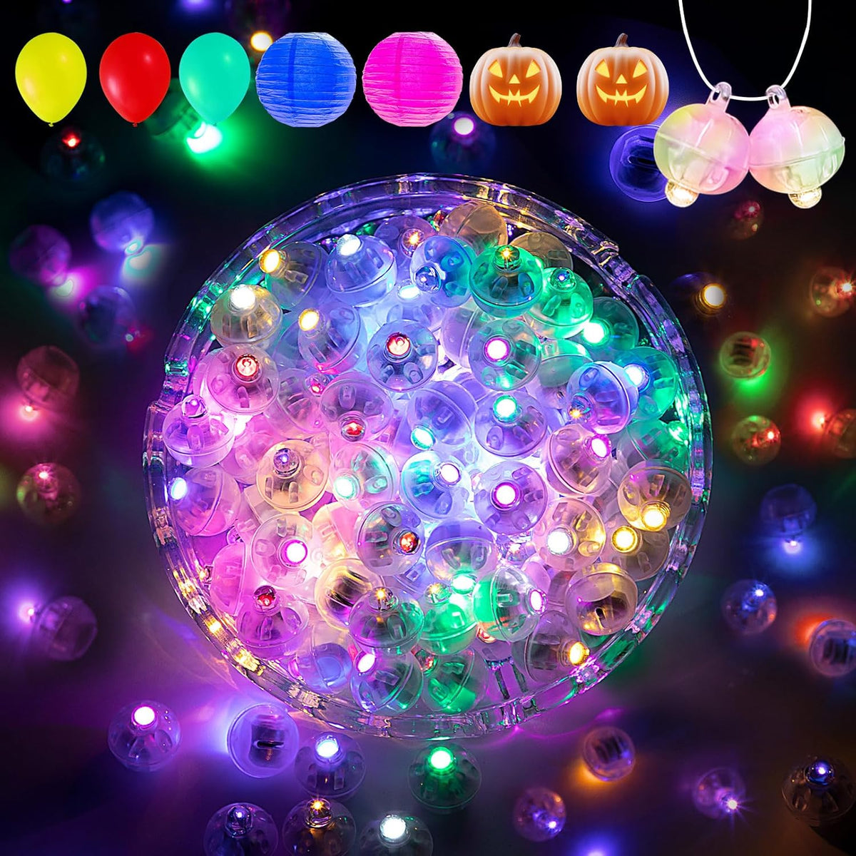 Aogist 100Pcs Multicolor Balloon Lights with Hook,Long Standby Time,Waterproof Mini Light for
