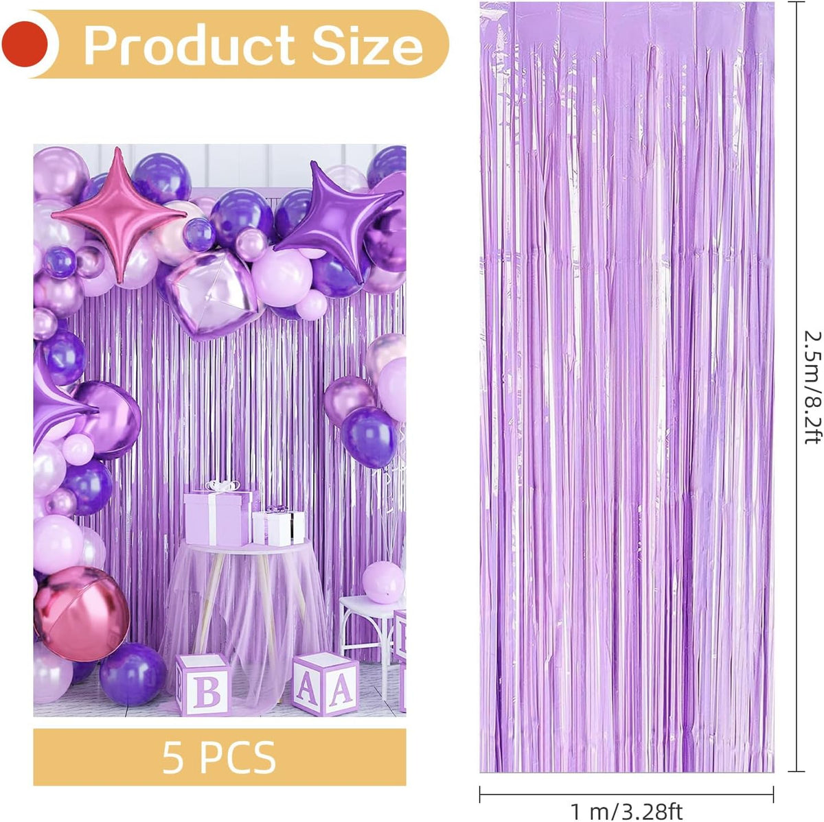 5 Pack Purple Foil Curtain Backdrop 3.2ft x 8.2ft Tinsel Foil Fringe Curtains Macaron Photo Booth