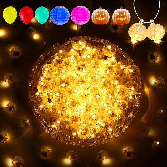 Aogist 100Pcs Yellow Balloon Lights with Hook,Long Standby Time,Waterproof Mini Light for Birthday