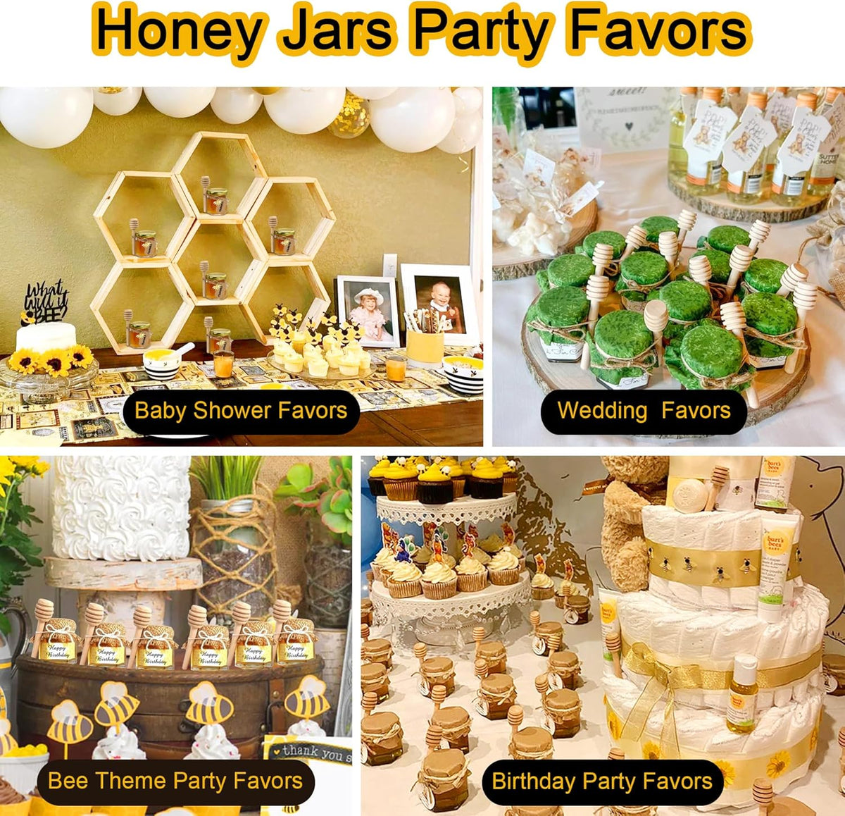 Aliggbent 48 Pack Mini Honey Jars Party Favors in Bulk, 1.5 oz Small Hexagon Glass Honey Jars with