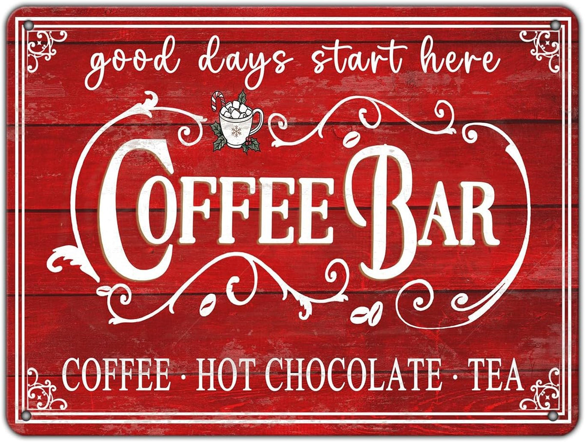 Vintage Christmas Coffee Bar Tin Sign - Kitchen Decor - Tea Bar Accessories - Hot Chocolate - Retro
