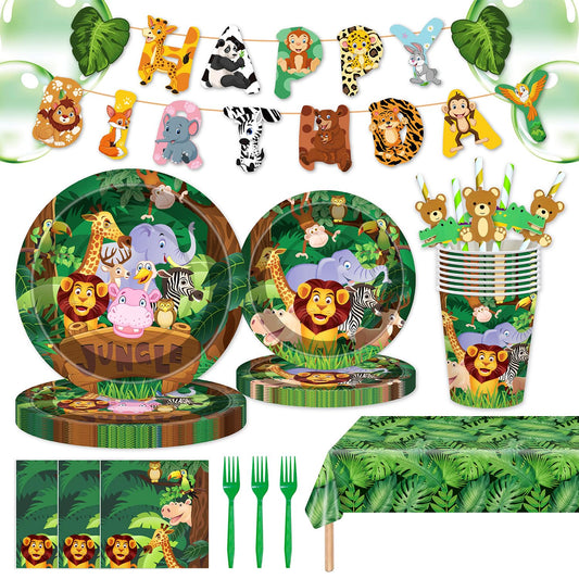 146Pcs Jungle Wild Animal Plates and Napkins Jungle Safari Party Supplies Includes Plates, Napkin