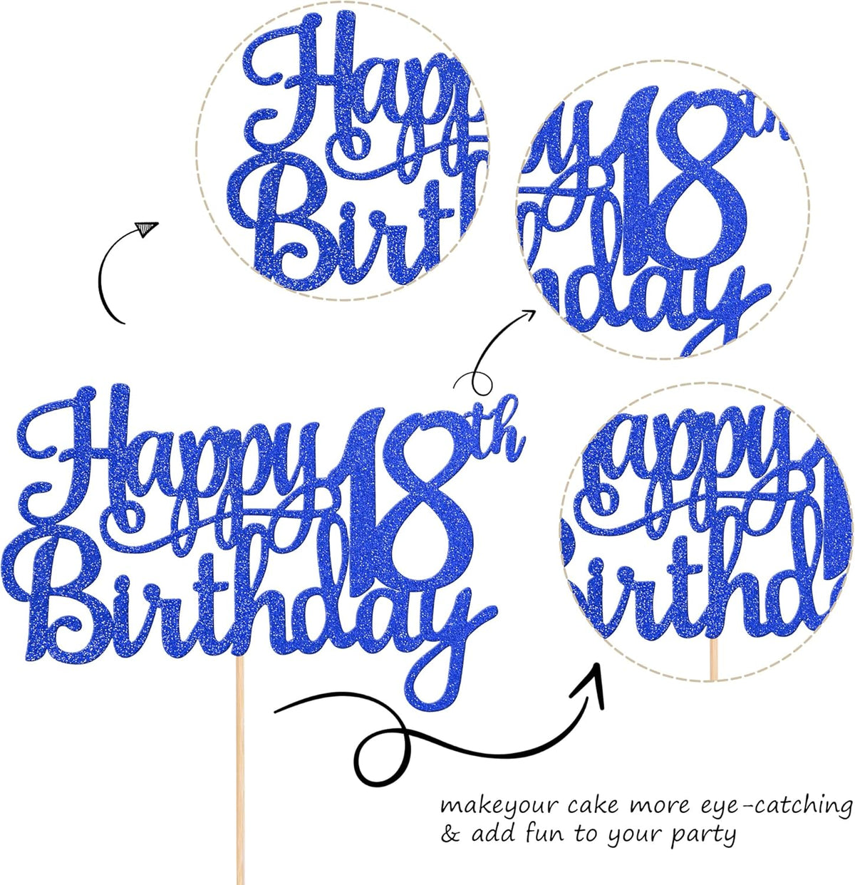 1 PCS Happy 18th Birthday Cake Topper Glitter Cheers to 18 Years Birthday Cake Pick 18 Fabulous