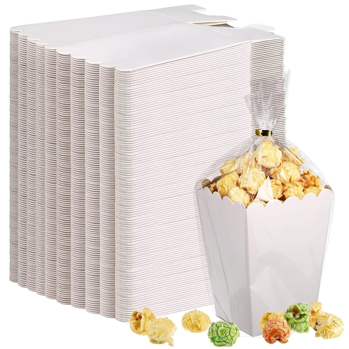 Zopeal 200 Pcs Mini Popcorn Boxes and Clear Treat Bag Set, Bulk Popcorn Bags Open Top Paper Popcorn