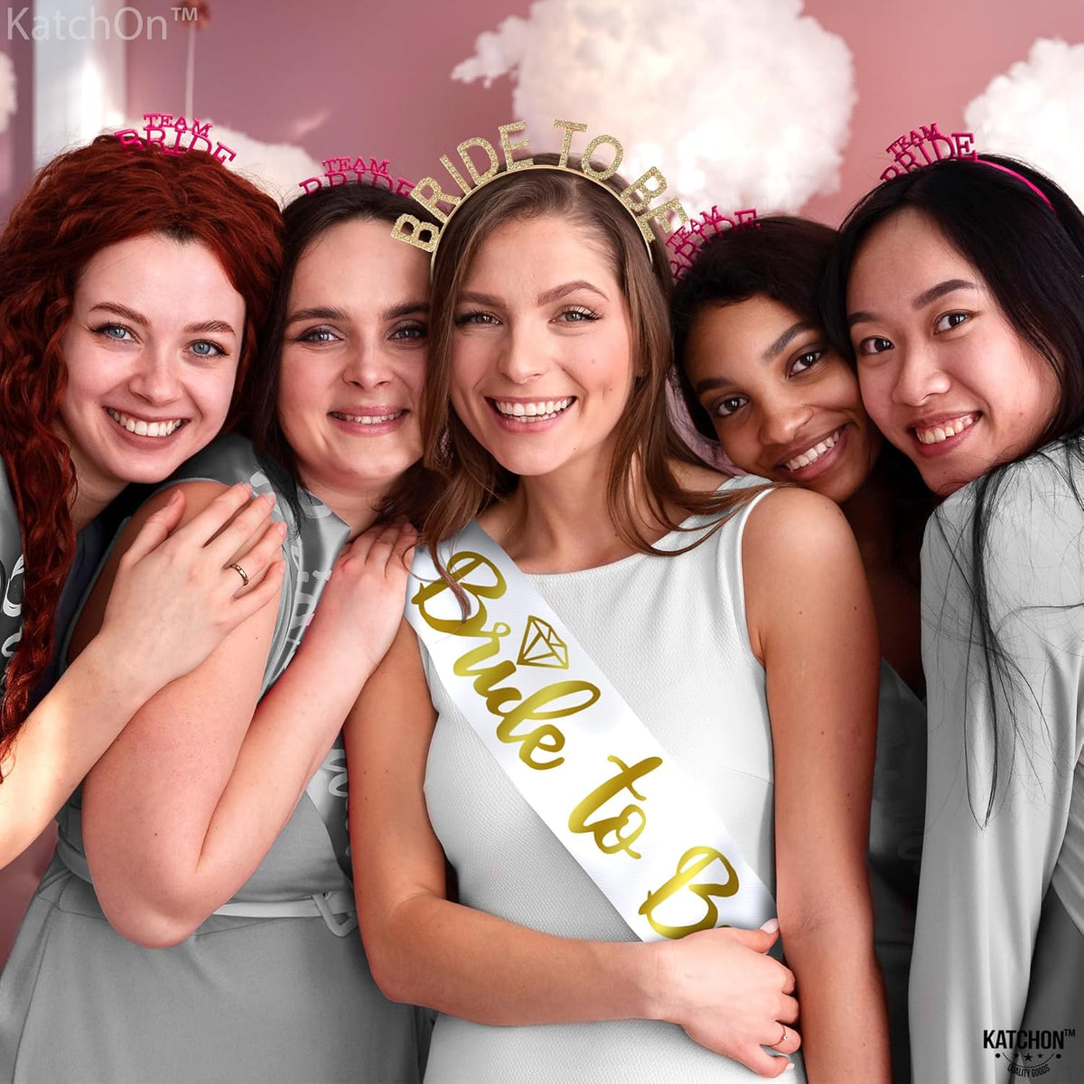 KatchOn, Gold Bride To Be Sash and Headband - Pack of 2 | Bachelorette Sash and Crown for Gold