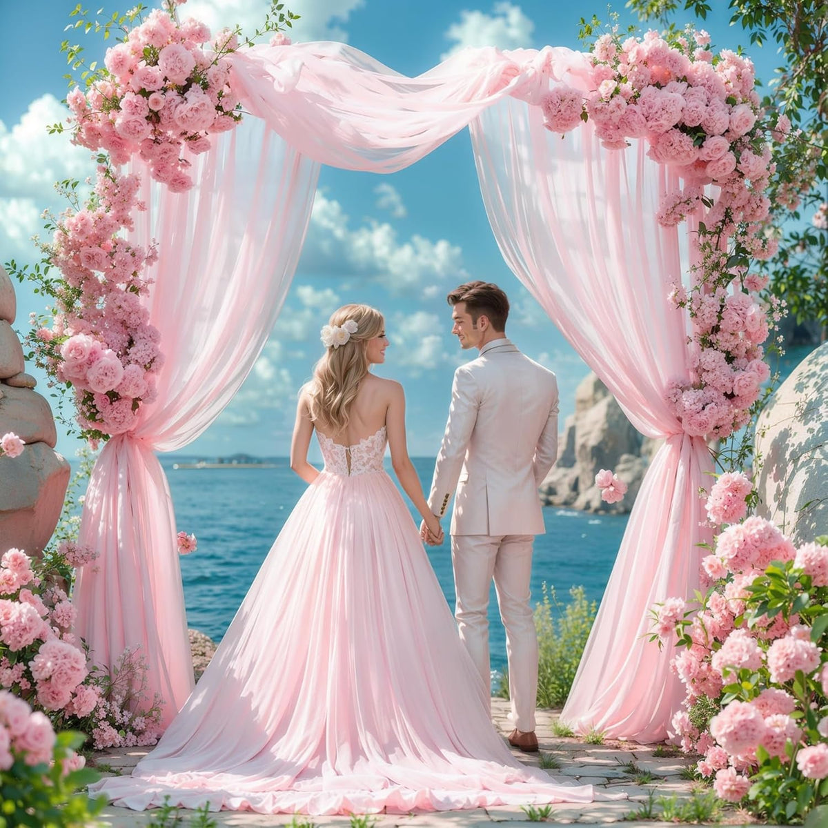 Wedding Arch Draping Fabric 2 Panels 18Ft Blush Chiffon Fabric Drapes Arbor Drapery for Wedding