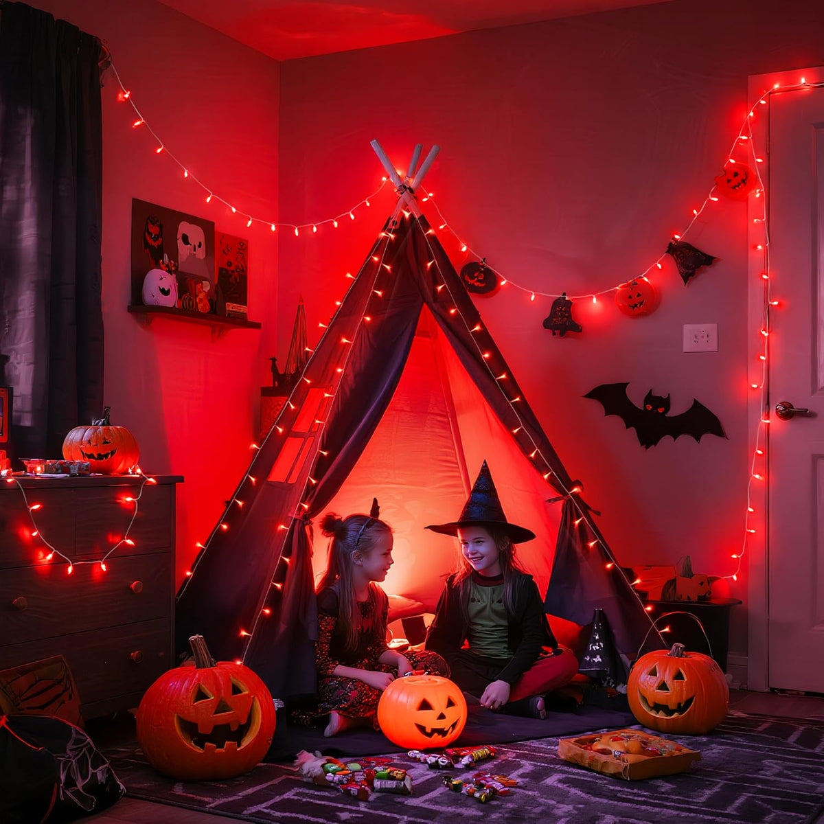 JMEXSUSS 600 LED Red Halloween Lights Outdoor Indoor, 168Ft Red Christmas String Lights Plug in