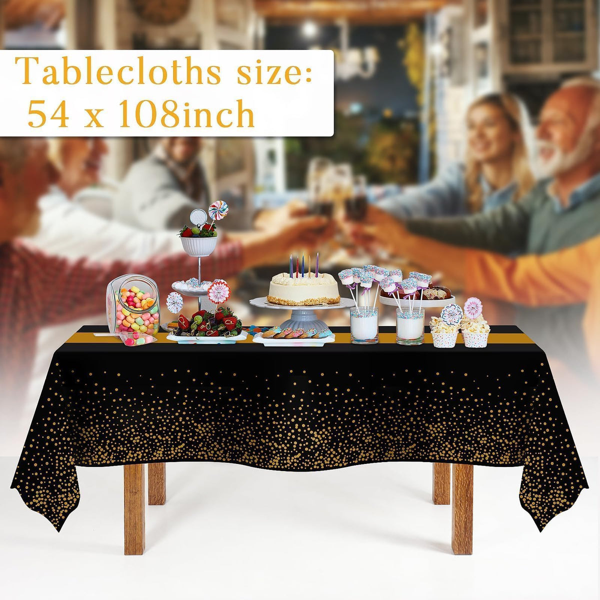 Childom 3 Pack Black and Gold Tablecloths for New Years Eve Party Supplies