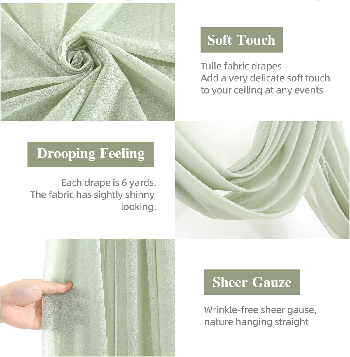 Wedding Arch Draping Fabric 2 Panels 19FT Sage Green Arch Drapes Sheer Backdrop Curtain for Wedding