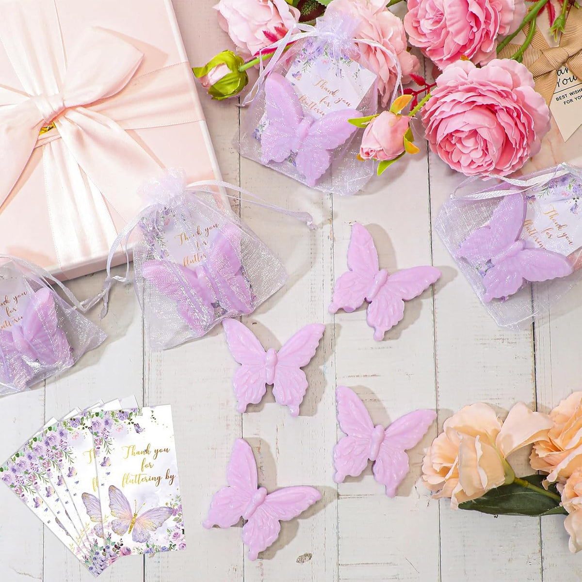 Dunzy 100 Set Butterfly Theme Baby Shower Favors for Guests Butterfly Soap Favors with Thanks You