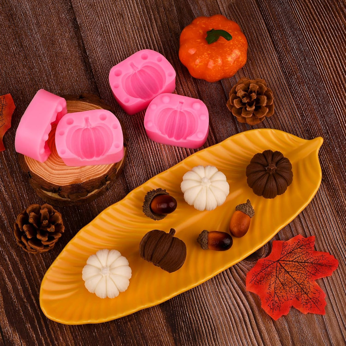 Actvty 3D Pumpkin Silicone Molds, 6 Pcs Half a Pumpkin Chocolate Candy Fondant Mold for Halloween