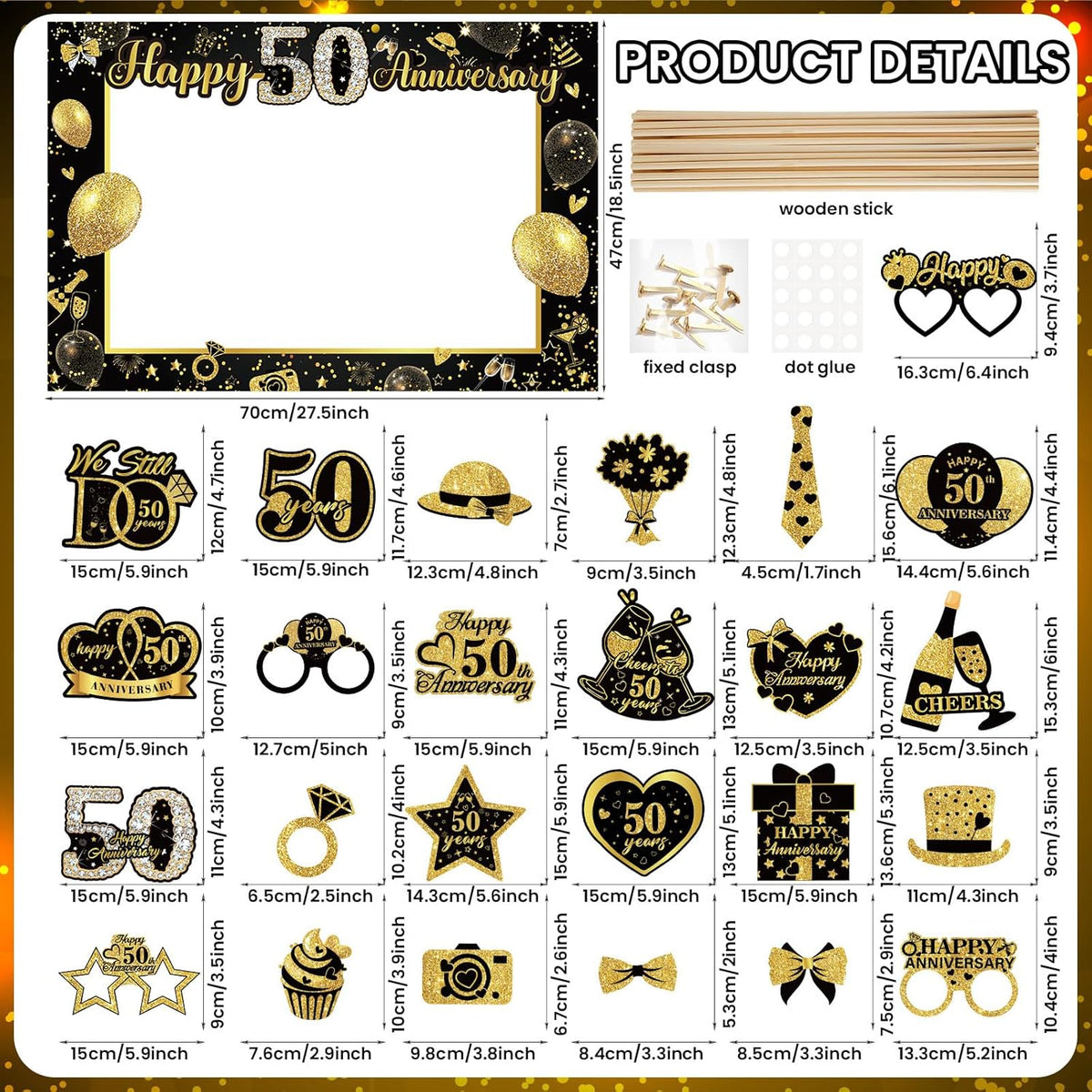 50th Wedding Anniversary Decorations Black Gold 50th Wedding Anniversary Party Photo Booth Props