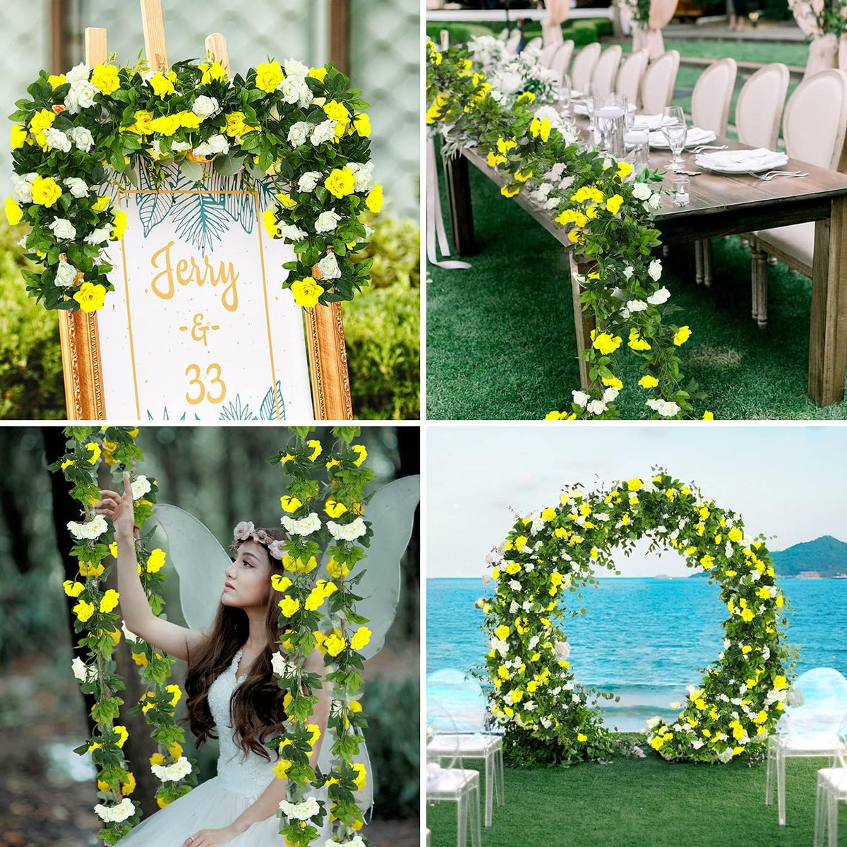 JUSTOYOU 2 Pack (15.8FT) Fake Rose Garland, Artificial Rose Vines Flowers Hanging Silk Rose Vine