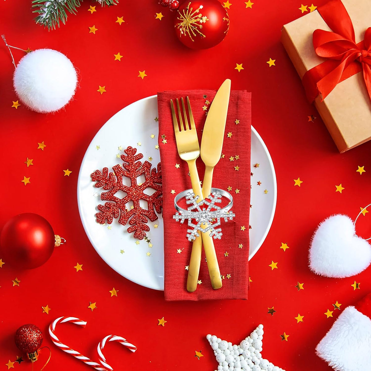 Patelai 24 Pieces Snowflake Napkin Rings Thanksgiving Christmas Napkin Holders Exquisite Household