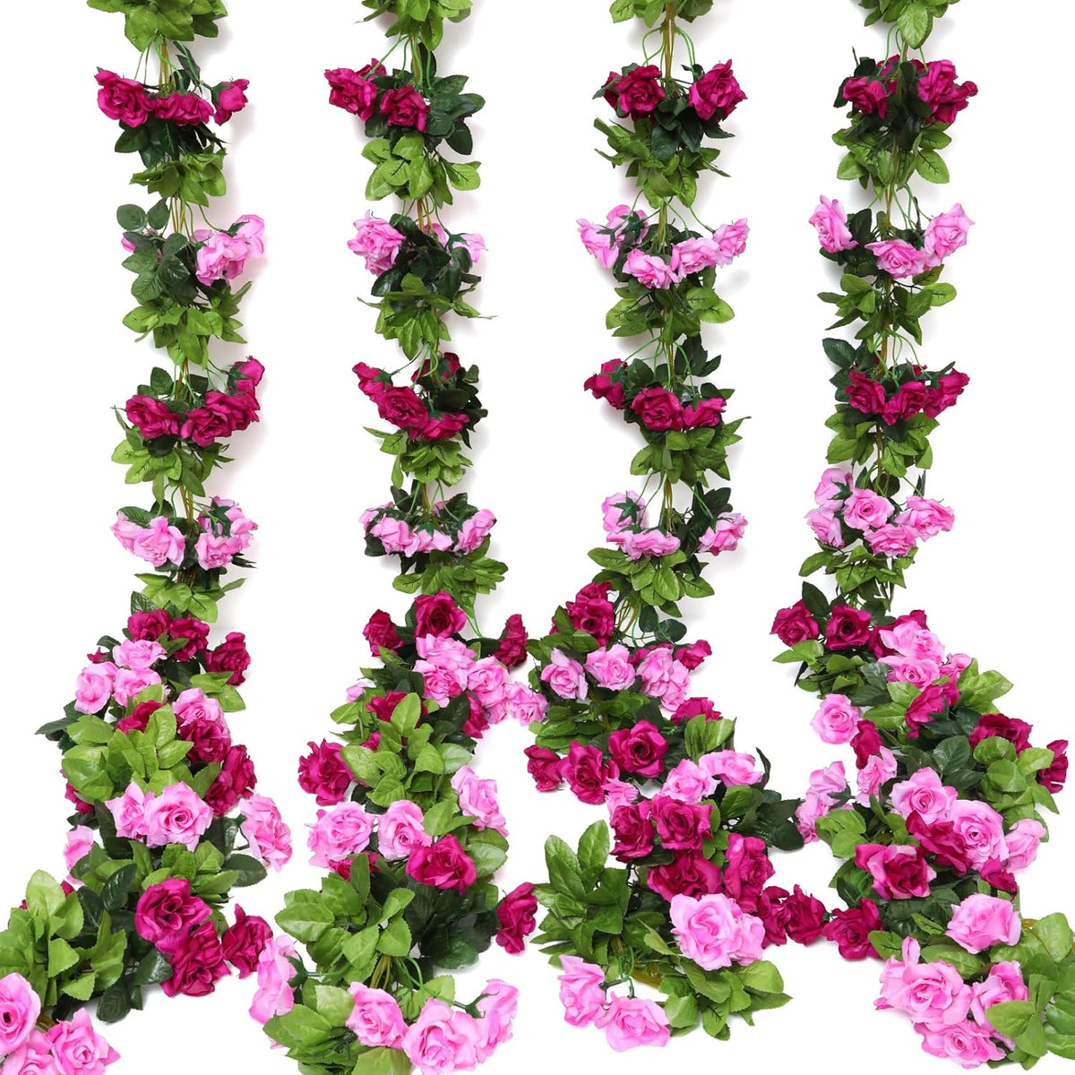 Floweroyal 4 Pack Artificial Flower Garlands 15.8FT Fake Rose Vines Silk Flowers Hanging Rose Ivy