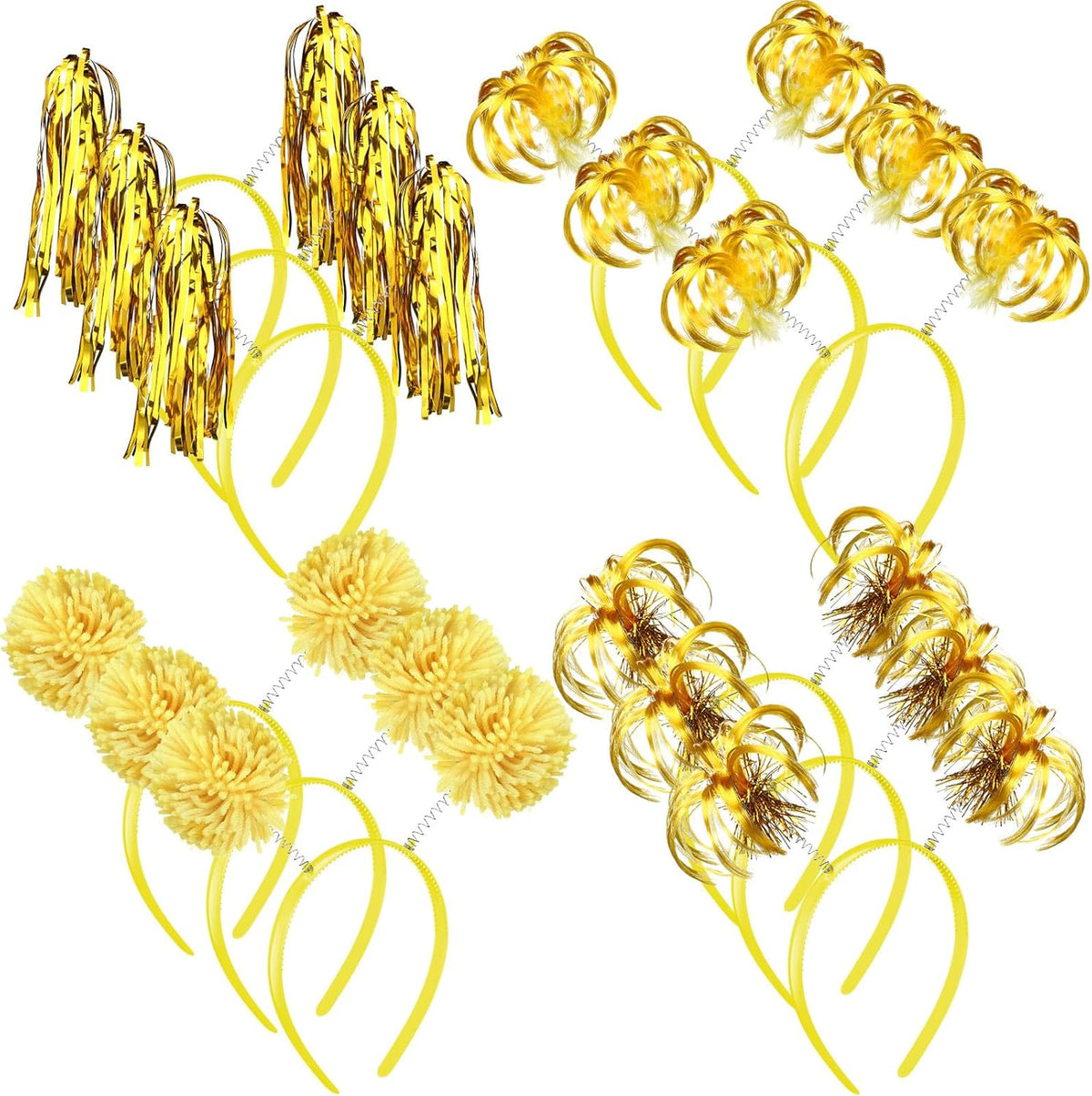 Censen 12 Pcs Halloween Pom Pom Party Headbands Tinsel Ponytails Spirit Head Bopper Headwear for