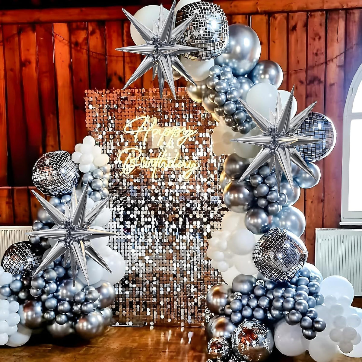 12Pcs Disco Ball Balloons, 22" 15" 10" 4D Aluminum Foil Balloons, Metallic Silver Disco Balloon for