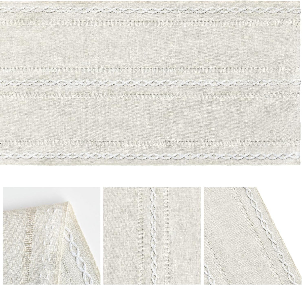 Artoid Mode Beige Rustic Cotton Linen Table Runner, Seasonal Embroidered Hollow Kitchen Dining