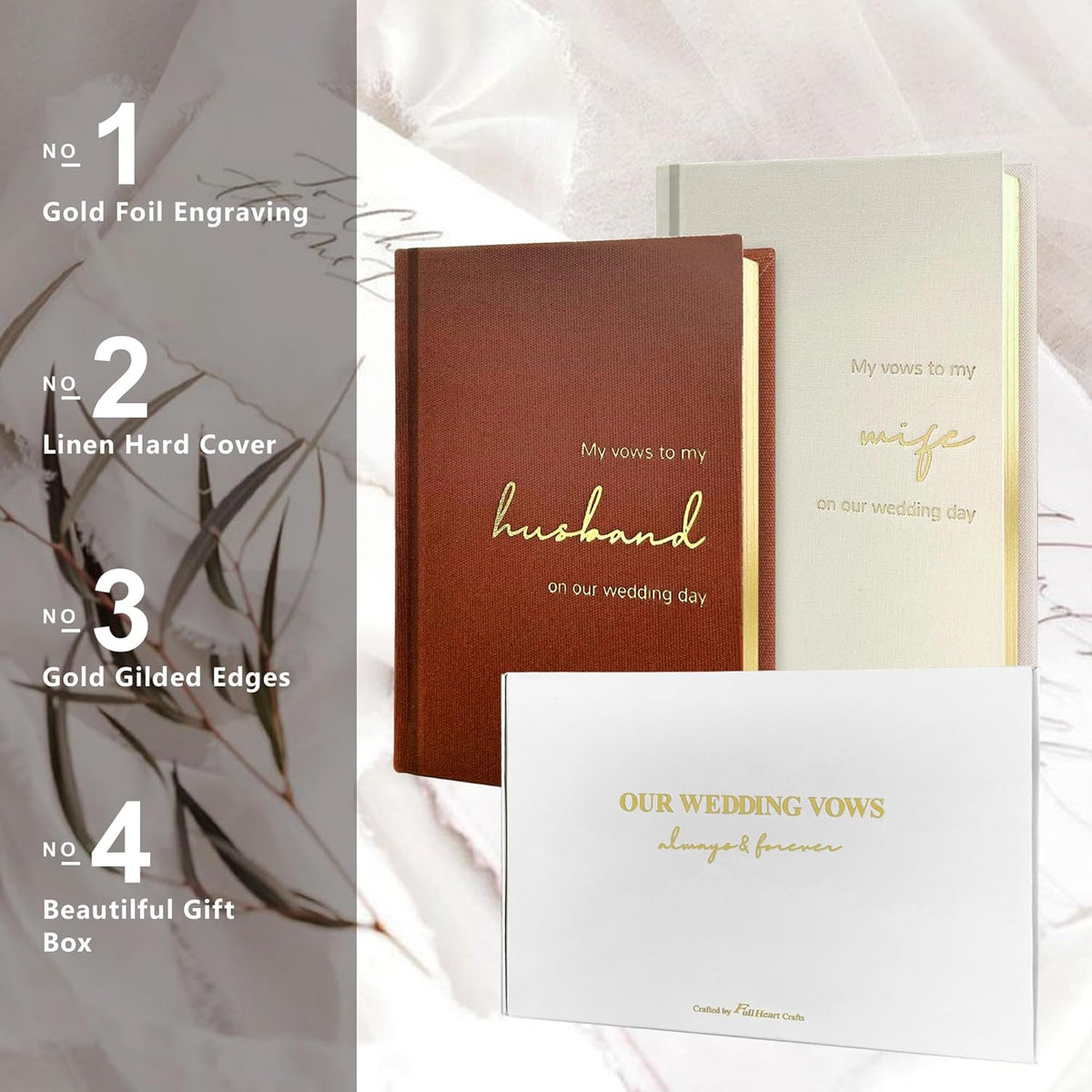Vow Books His and Hers Set of 2 Canvas Linen Wedding Vow Books Husband and Wife Hard Cover Vow