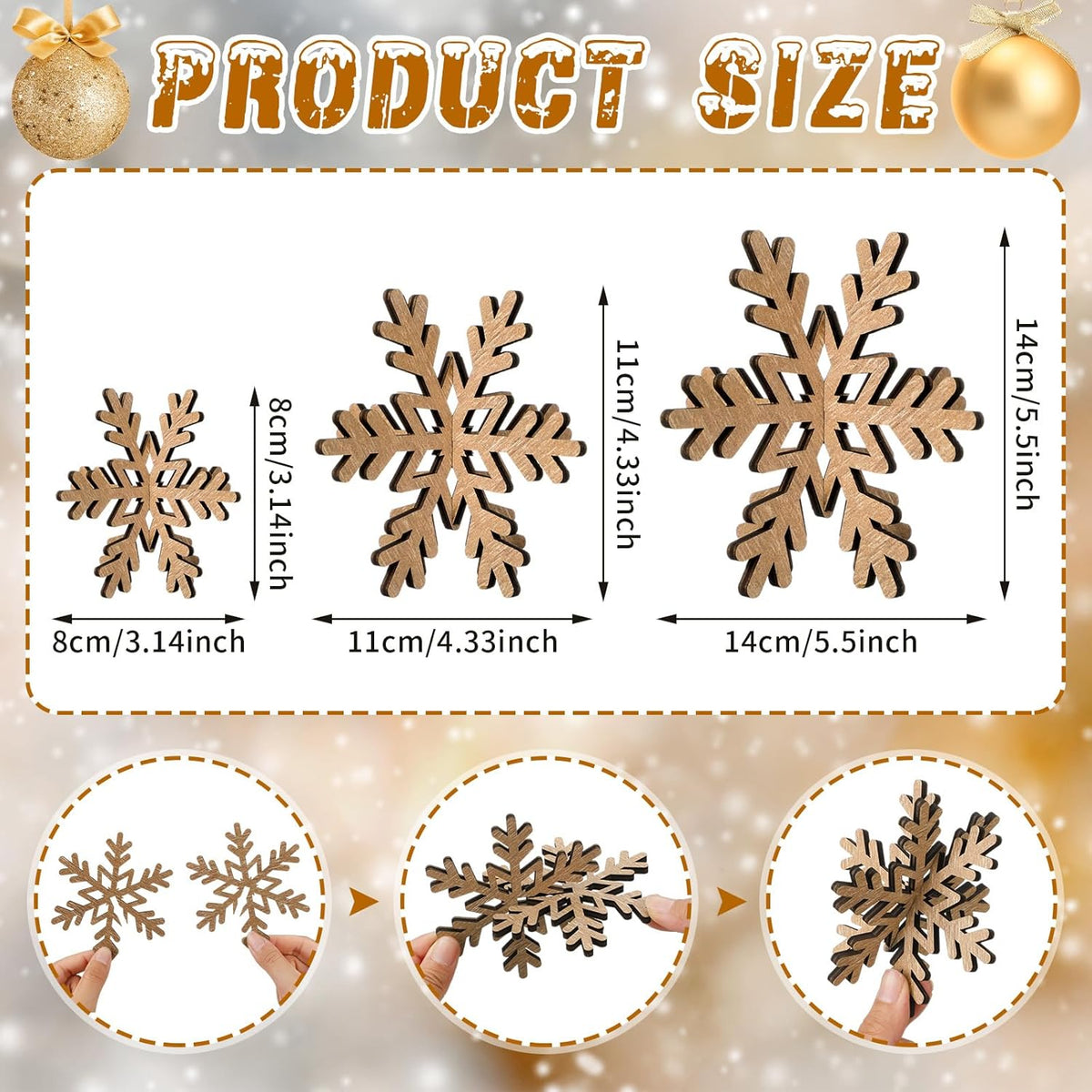 Bucherry 12 Pcs Wooden Snowflake Table Decor 3D Snowflake Tabletop Signs and Centerpiece for