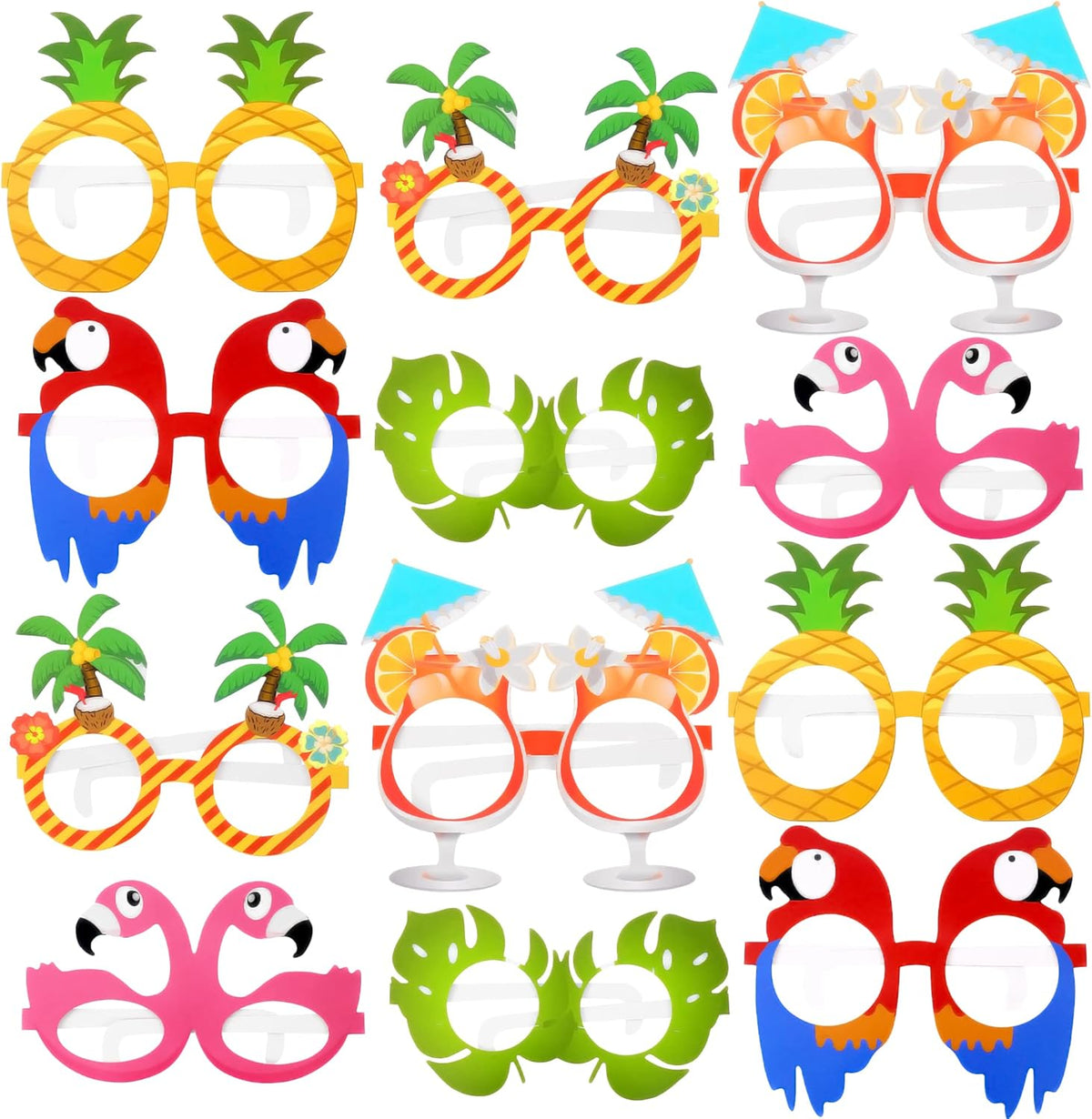 KatchOn, Tropical Hawaiian Photo Booth Props - Pack of 12,Luau Party Decorations | Luau Glasses for